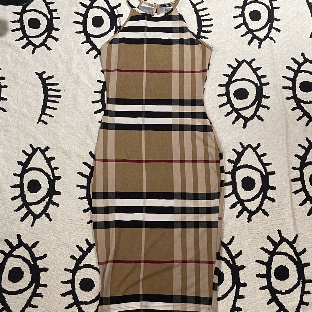 checkered brown dress